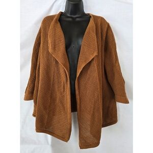 Lands' End▪️Open Front Knit 3/4 sleeve Cardigan in Cappuccino